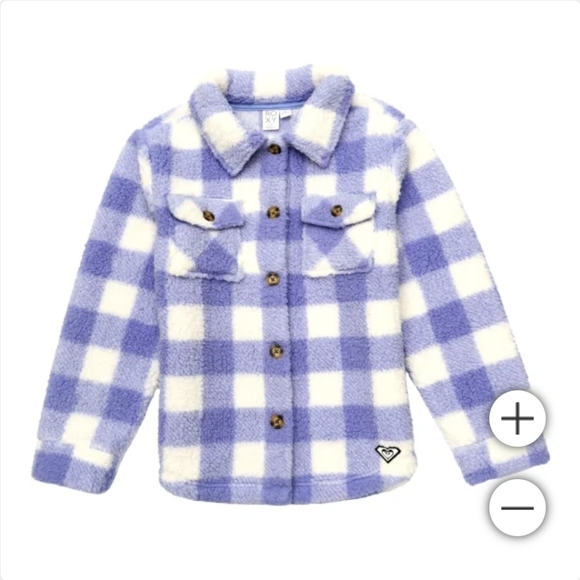 Girl's Roxy Plaid Sherpa Shirt Jacket M 8-10 LIKE NEW - Picture 3 of 13